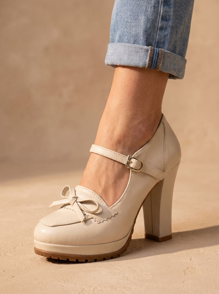 Women's Leather Flats Mary Jane Block-Heel Pumps (2)