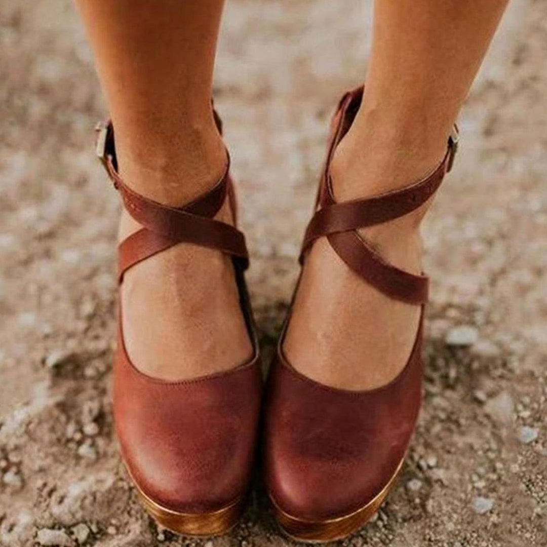 Women's Leather Flats Mary Jane in Brown