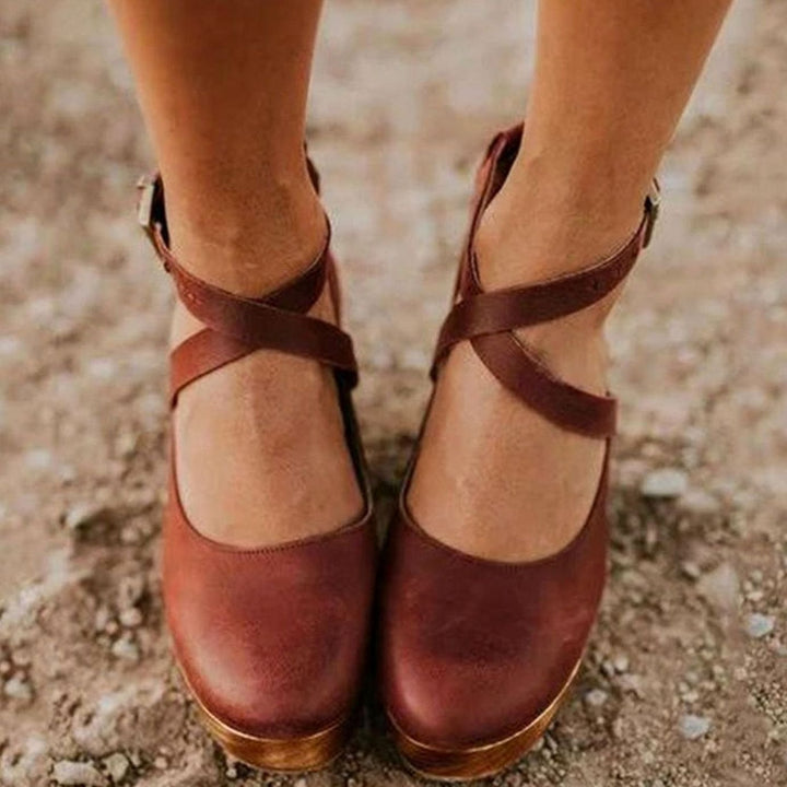 Women's Leather Flats Mary Jane in Brown