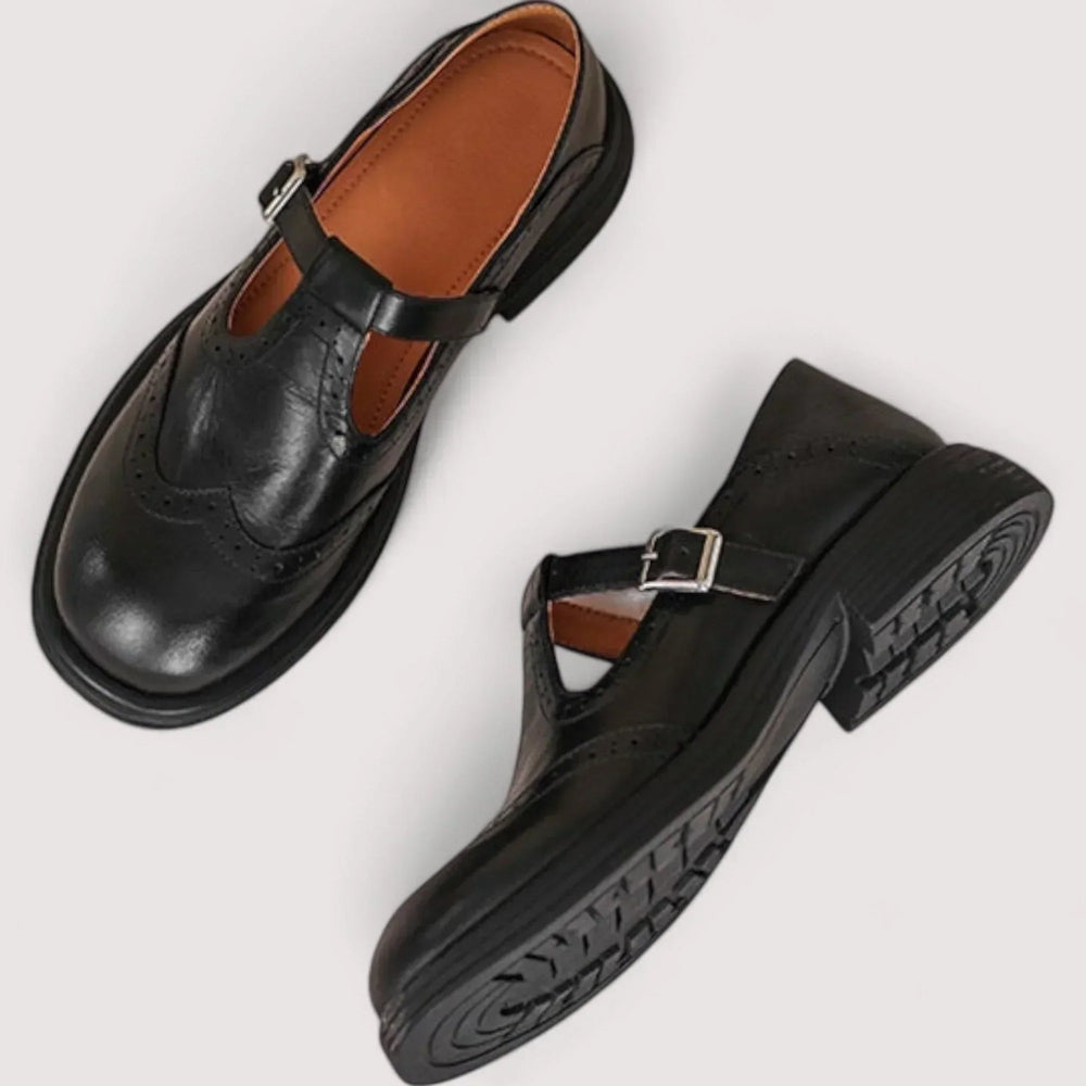 Women's Leather Flats Mary Jane Elegant Everyday in Black