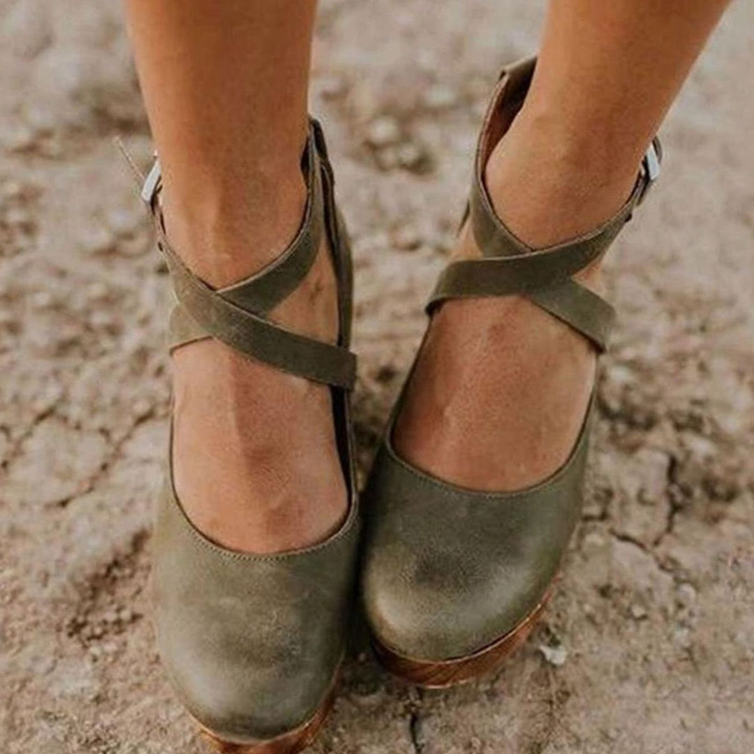 Women's Leather Flats Mary Jane in Green