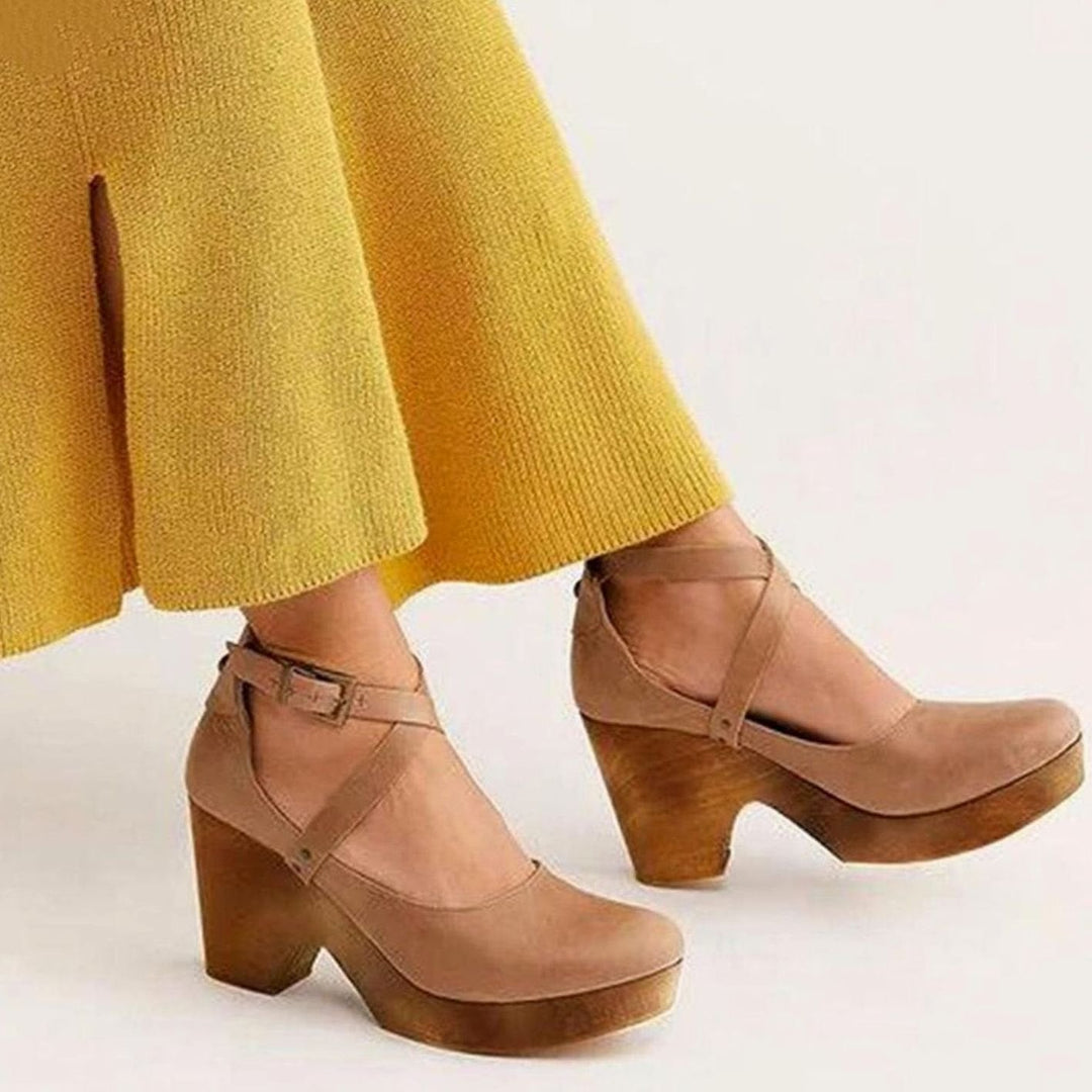 Women's Leather Flats Mary Jane in Khaki