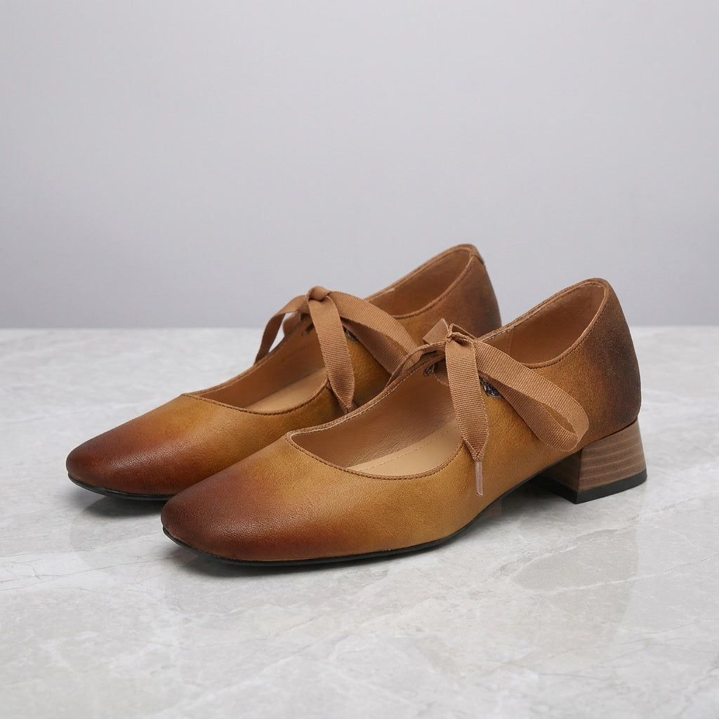 Women's Leather Flats Mary Jane Shoes in Brown 1