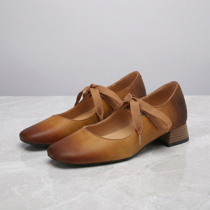 Women's Leather Flats Mary Jane Shoes in Brown 1