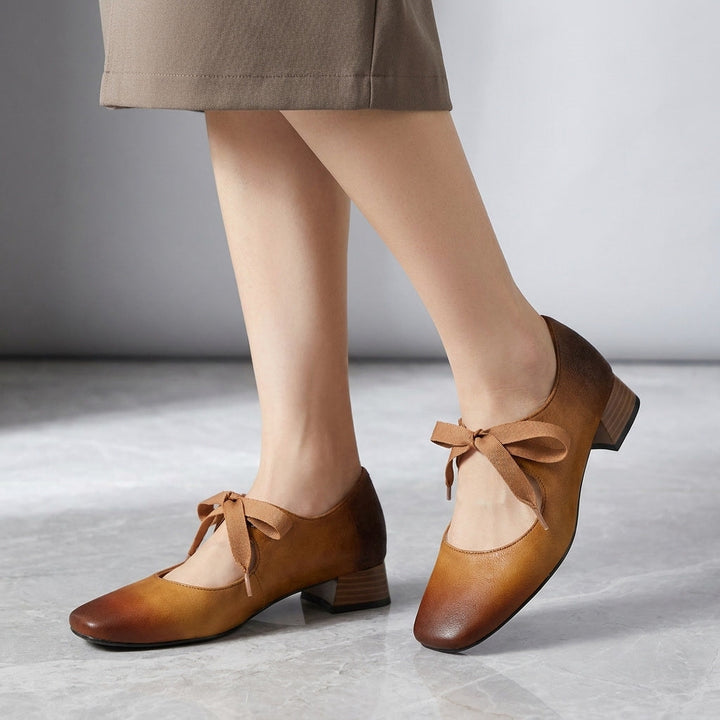 Women's Leather Flats Mary Jane Shoes in Brown 2
