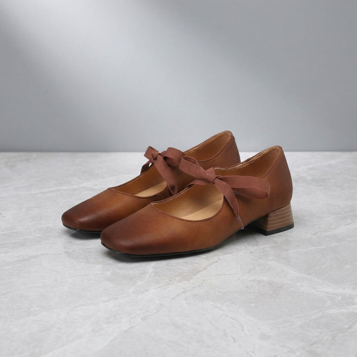 Women's Leather Flats Mary Jane Shoes in Brown 2