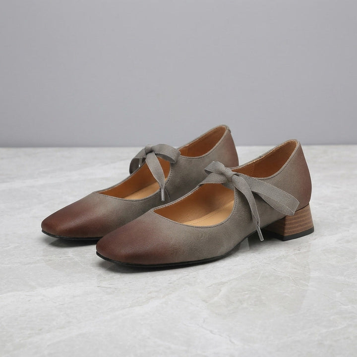 Women's Leather Flats Mary Jane Shoes in Grey