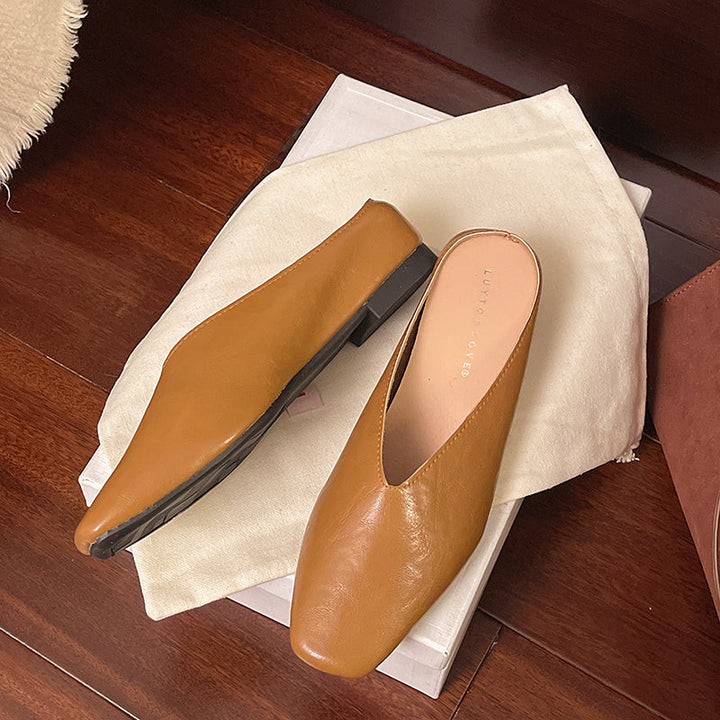 Women's Leather Flats Slip-On in Brown