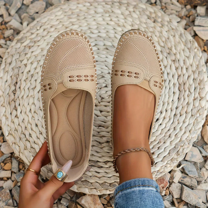 Women's Leather Flats Slip-On Everyday Comfort in Beige