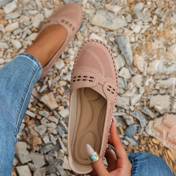 Women's Leather Flats Slip-On Everyday Comfort in Light Pink