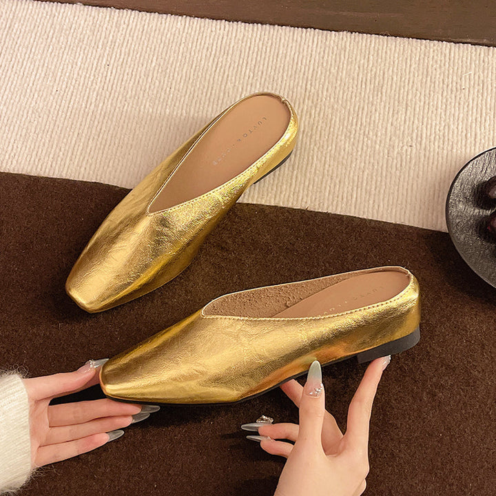 Women's Leather Flats Slip-On in Gold-coloured