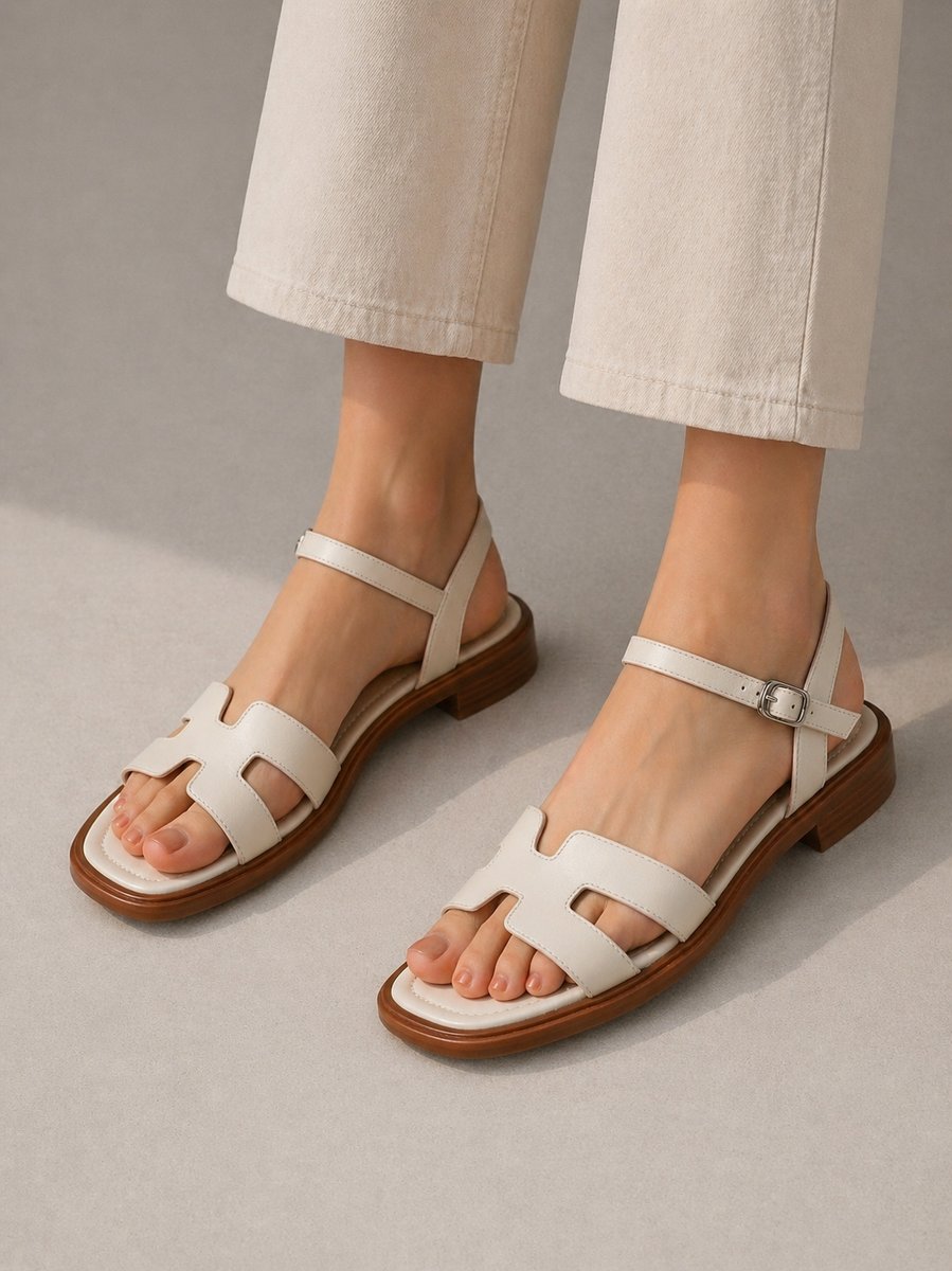 Women's Leather Flats with Adjustable Buckle Strap (2)