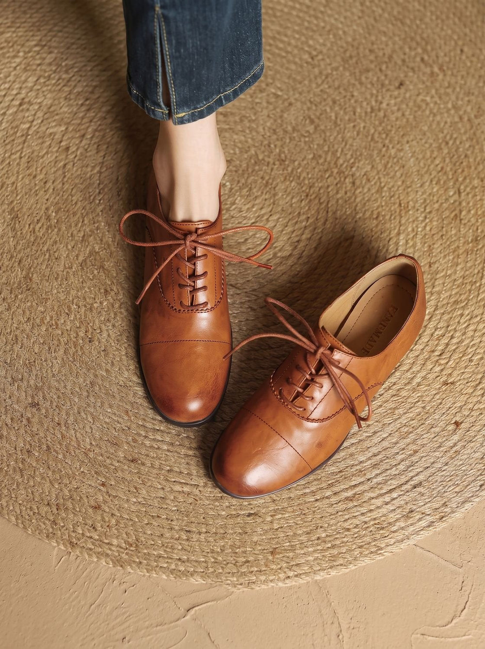 Women's Leather Flats with Classic Cap-Toe Design (2)