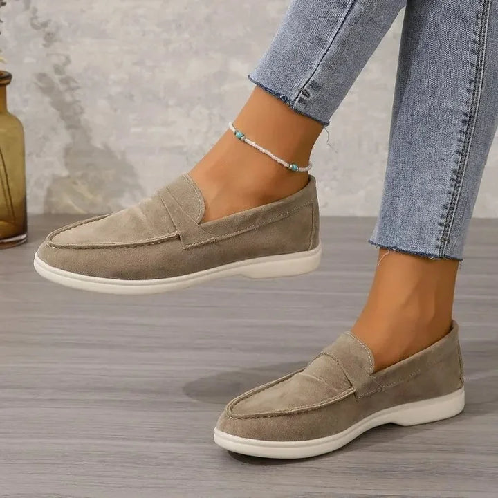 Women's Leather Flats with Elegant Suede Comfort in Beige