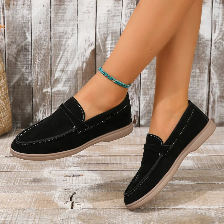 Women's Leather Flats with Elegant Suede Comfort in Black