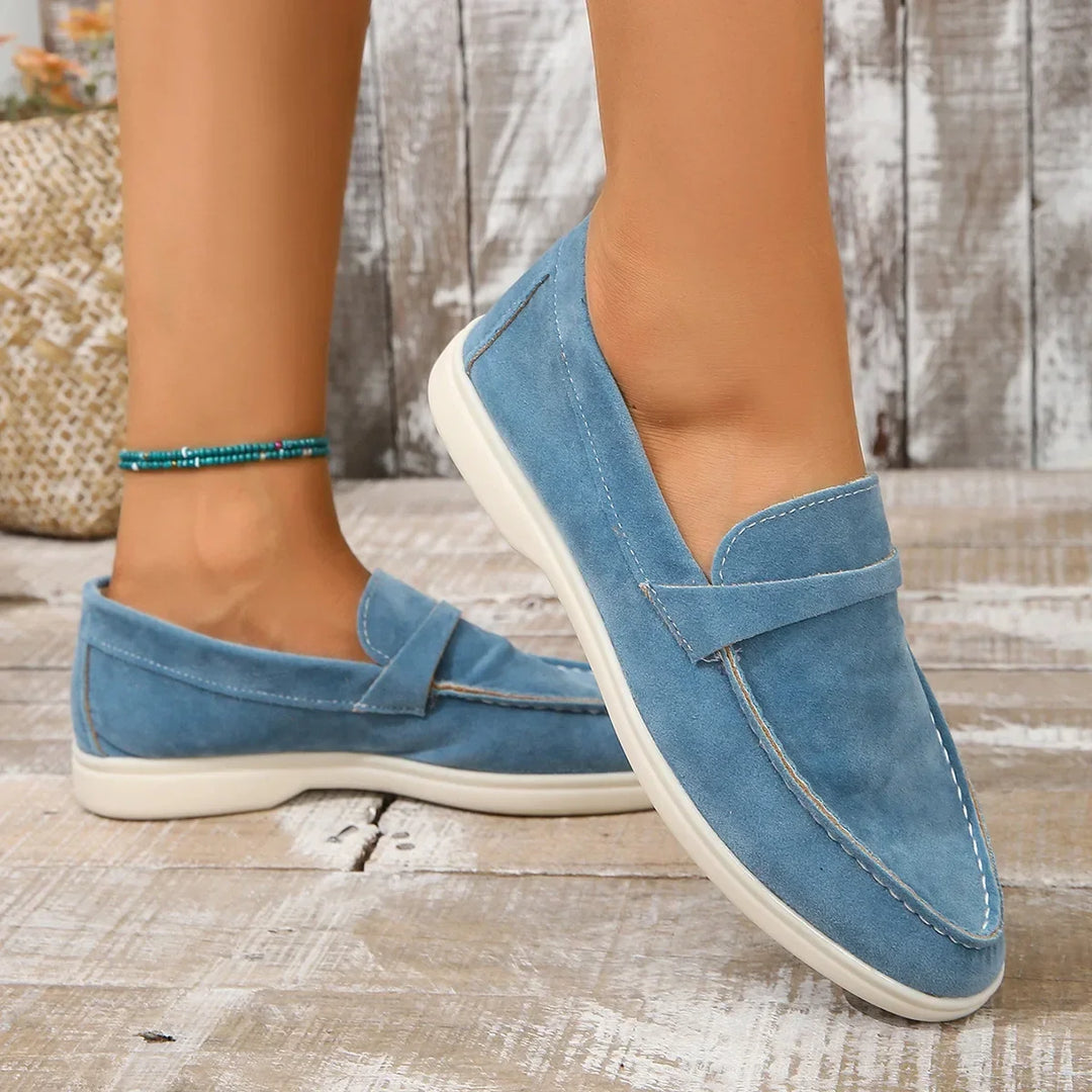 Women's Leather Flats with Elegant Suede Comfort in Blue