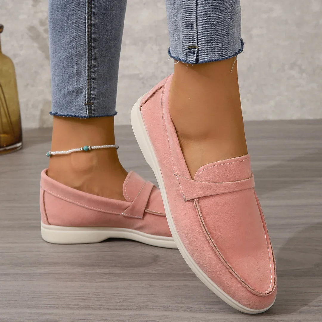 Women's Leather Flats with Elegant Suede Comfort in Pink
