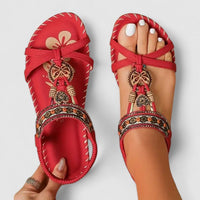 Lucy | Women's Leather Flats with Ethnic Embroidery