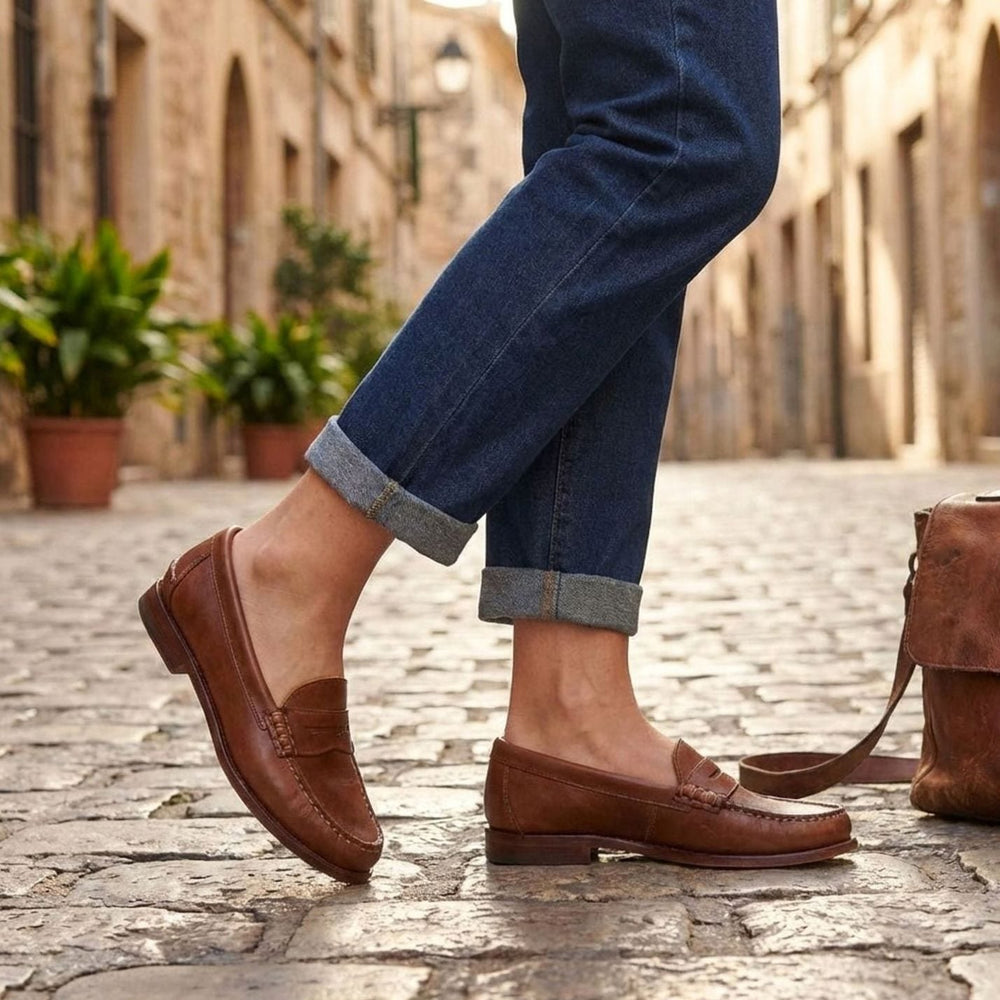 Women's Leather Flats with Handcrafted Penny Details (2)