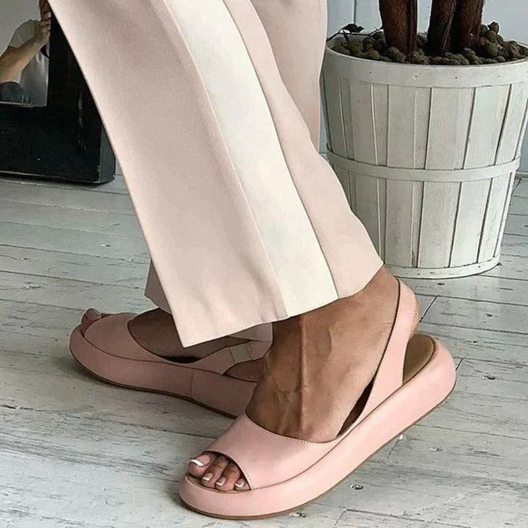Women's Leather Flats with Peep-Toe and Slingback (7)