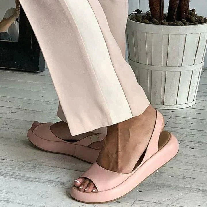 Women's Leather Flats with Peep-Toe and Slingback (7)