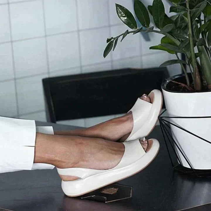 Women's Leather Flats with Peep-Toe and Slingback (8)