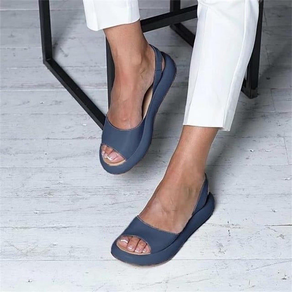 Women's Leather Flats with Peep-Toe and Slingback in Blue