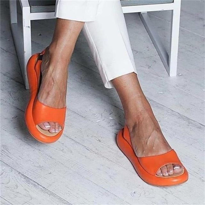 Women's Leather Flats with Peep-Toe and Slingback in Orange