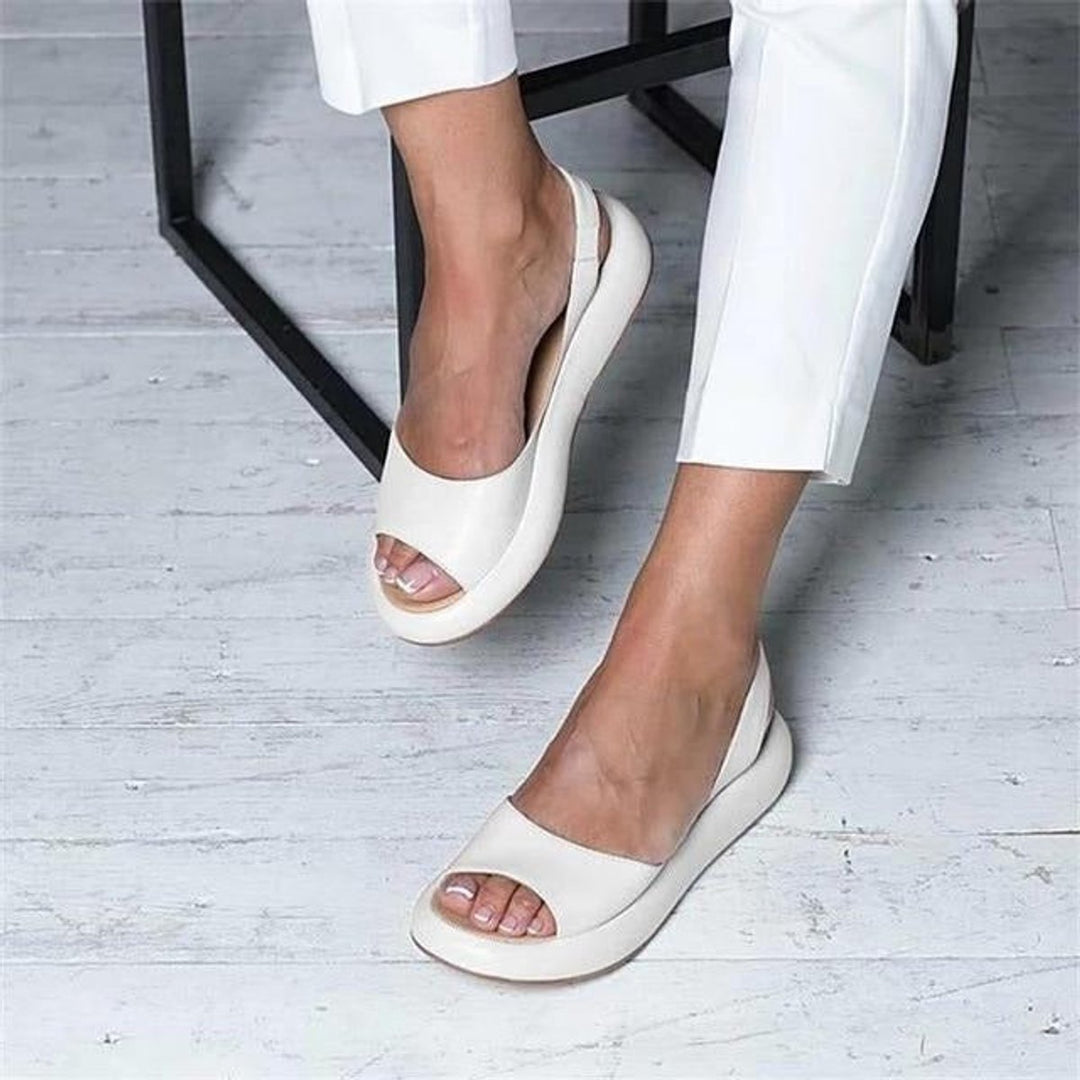 Women's Leather Flats with Peep-Toe and Slingback in White