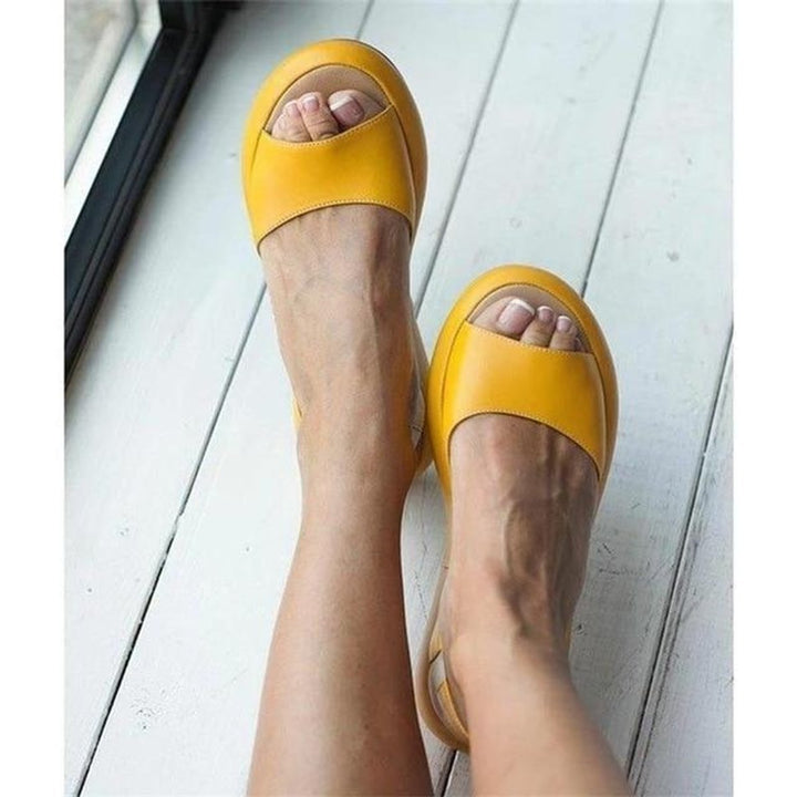 Women's Leather Flats with Peep-Toe and Slingback in Yellow