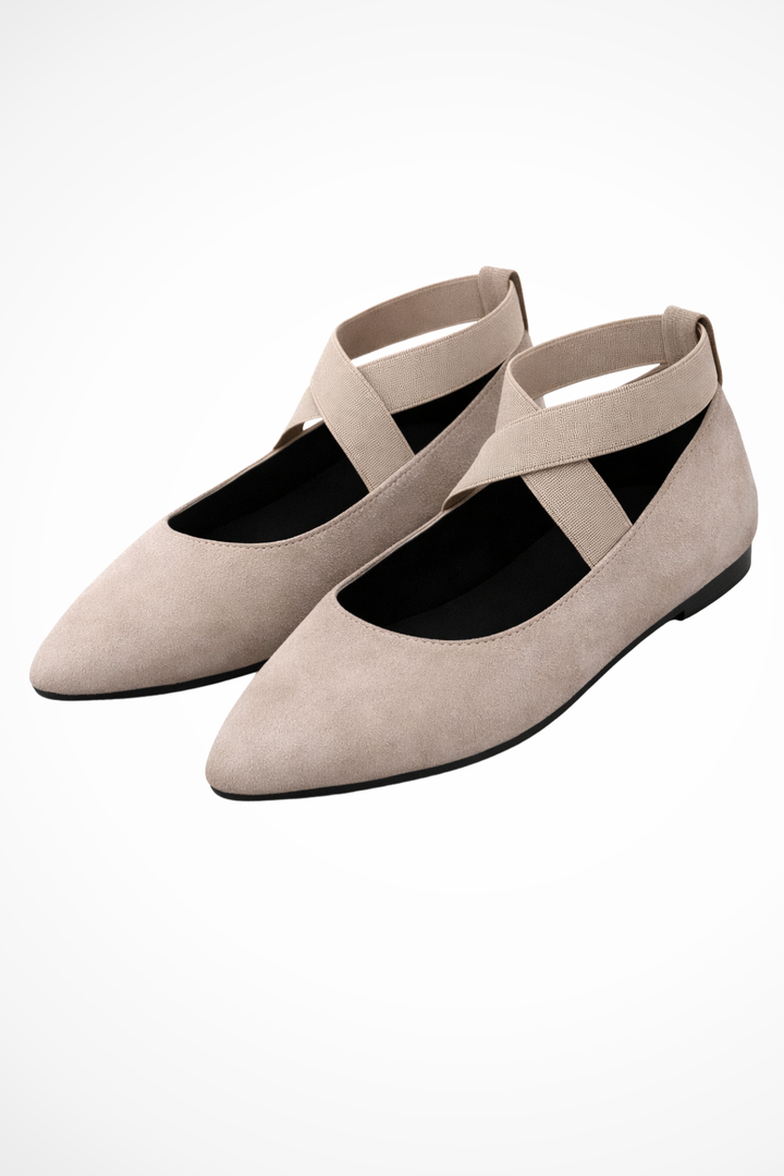 Women's Leather Flats with Refined Pointed Toe in Beige
