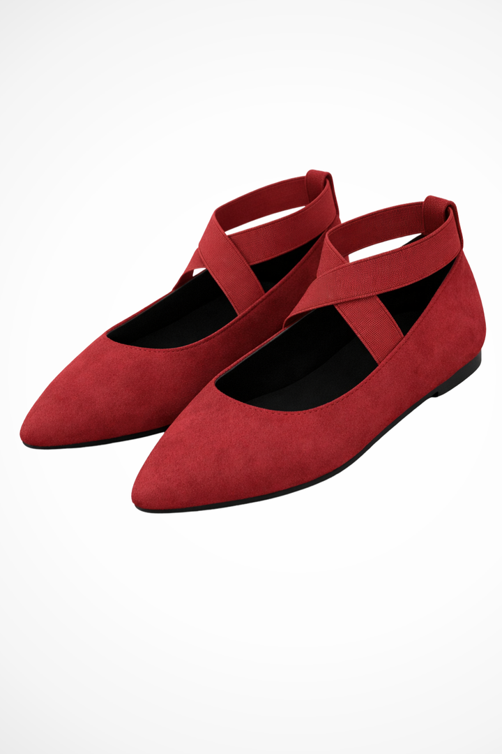 Women's Leather Flats with Refined Pointed Toe in Red