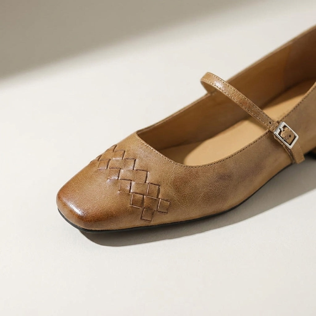 Women's Leather Flats with Retro Buckle Detail (8)