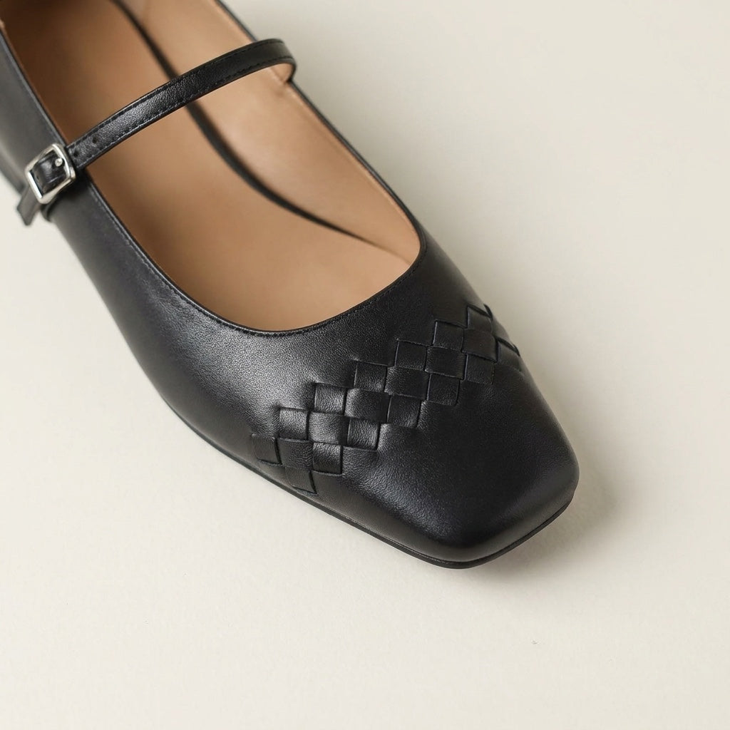Women's Leather Flats with Retro Buckle Detail in Black 3