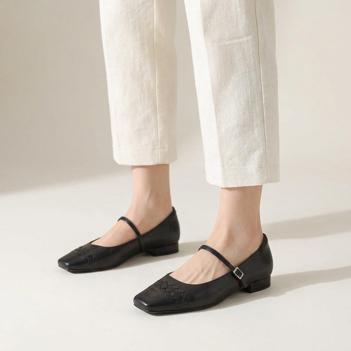 Women's Leather Flats with Retro Buckle Detail in Black 4