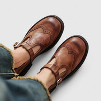 Harper | Women's Leather Flats with Vintage Brogue Details