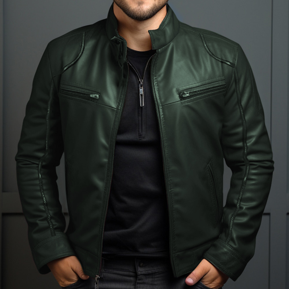 Women's Leather Jacket for Fall Adventures in Green