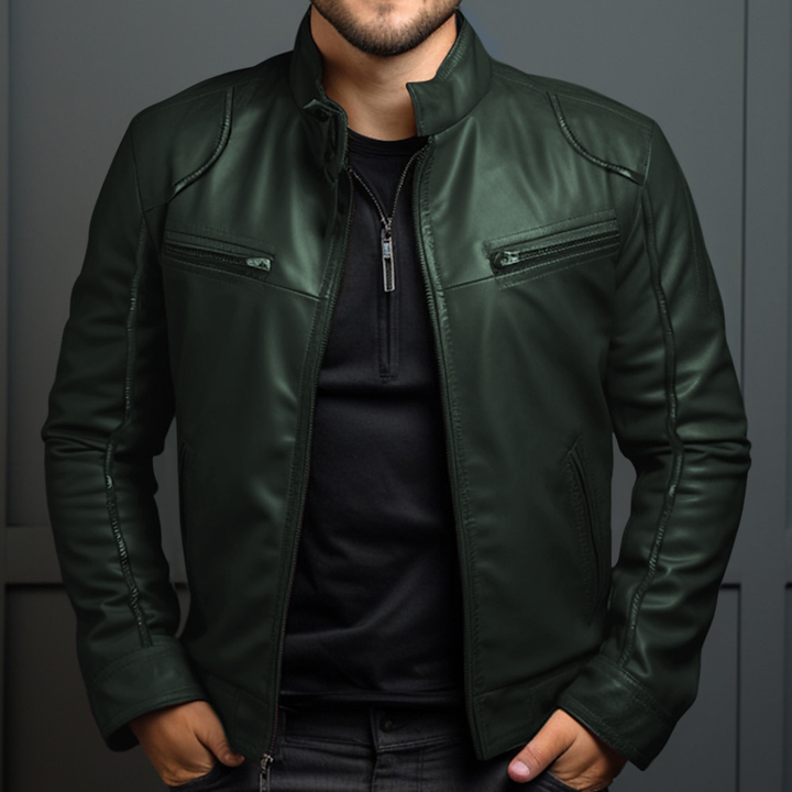 Women's Leather Jacket for Fall Adventures in Green