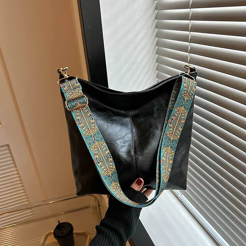 Women's Leather-Look Tote Bag for Work in Black