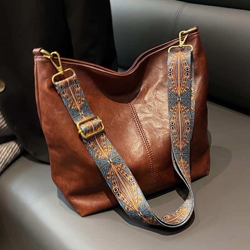 Women's Leather-Look Tote Bag for Work in Brown
