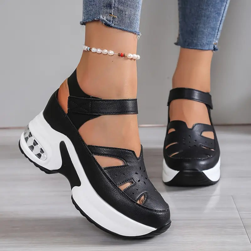 Women's Leather Mary Jane Flats with Ankle Strap in Black 1