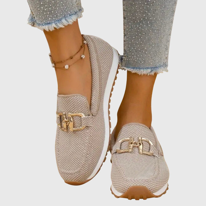 Women's Leather Slip-On Flats for Spring in Beige
