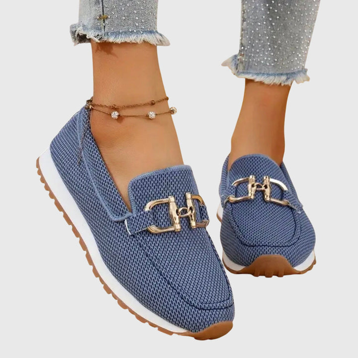 Women's Leather Slip-On Flats for Spring in Blue