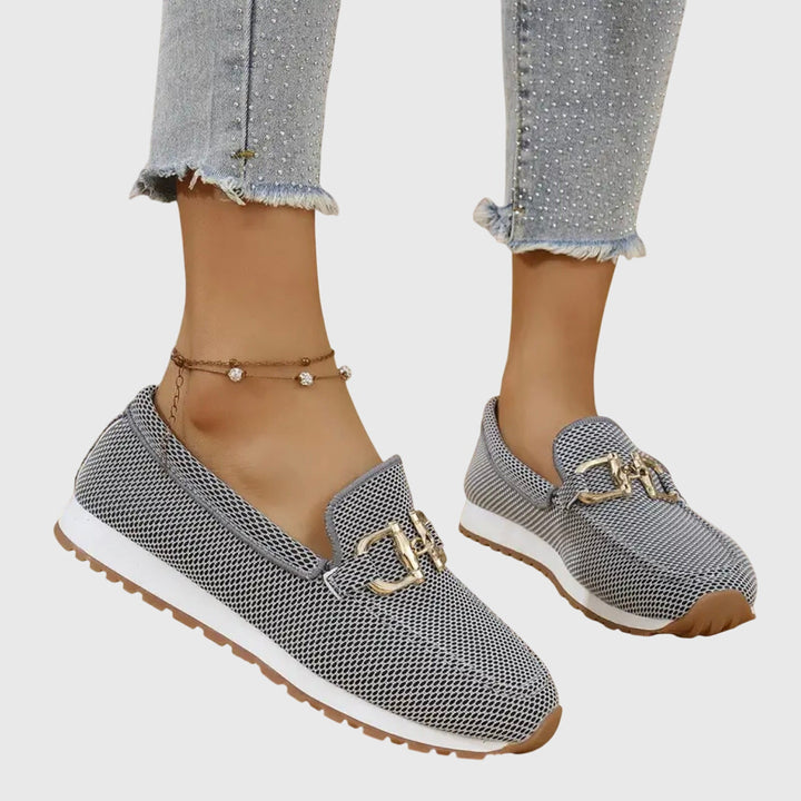 Women's Leather Slip-On Flats for Spring in Grey