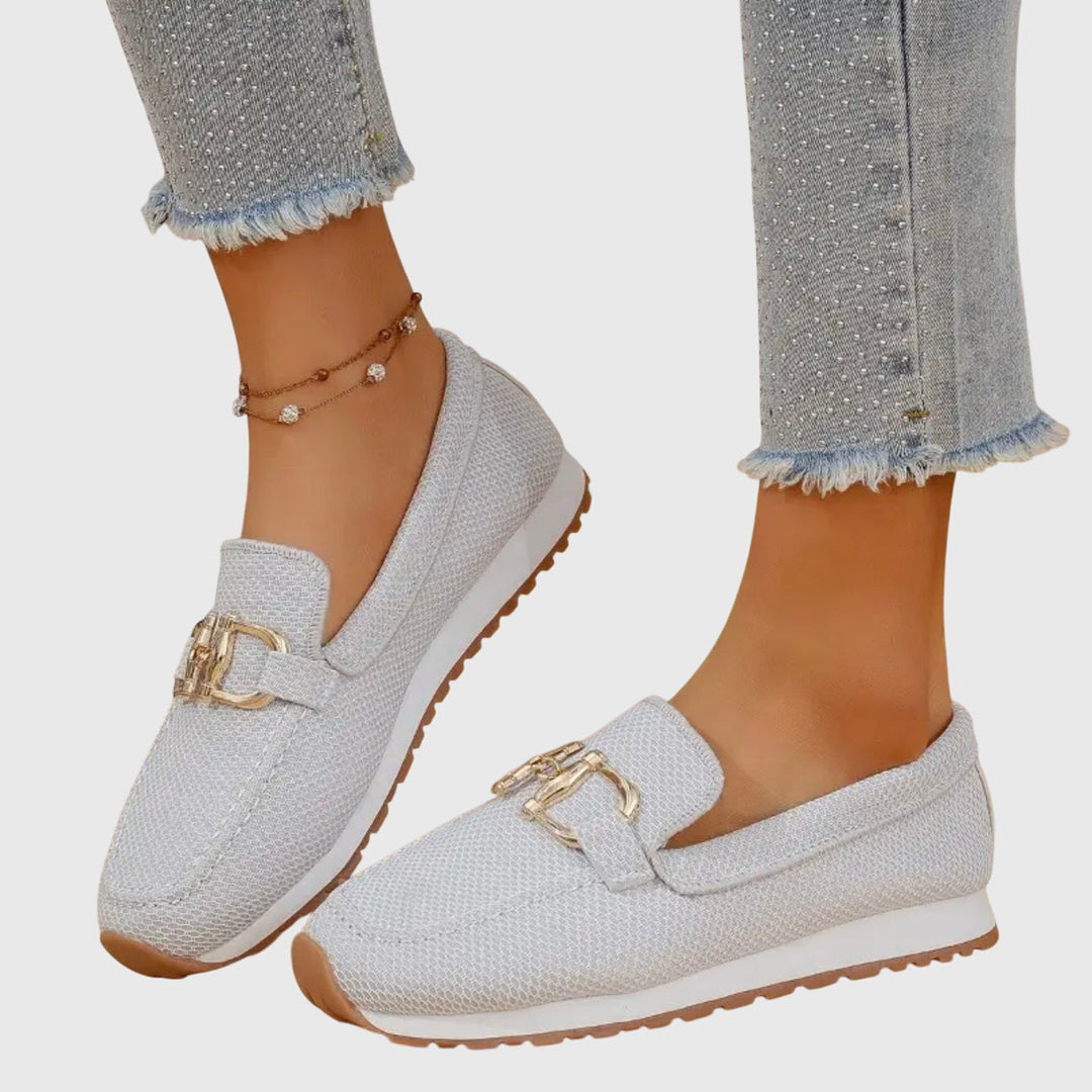Women's Leather Slip-On Flats for Spring in White