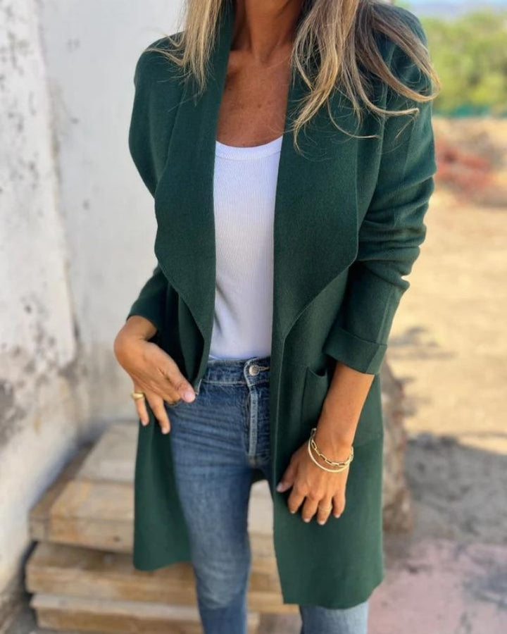 Women's Lightweight Casual Knit Jacket for Fall in Dark Green