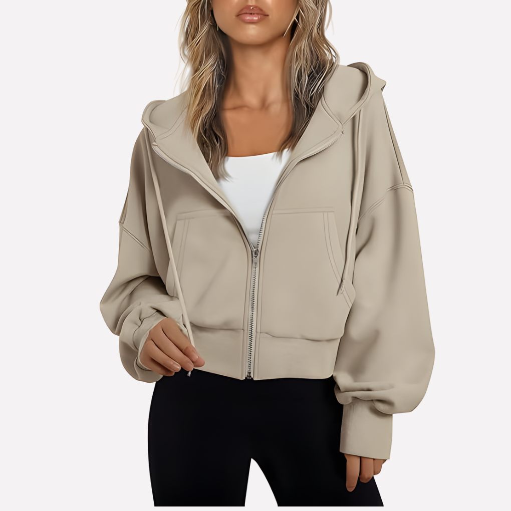 Women's Lightweight Cropped Hoodie for Fall in Beige