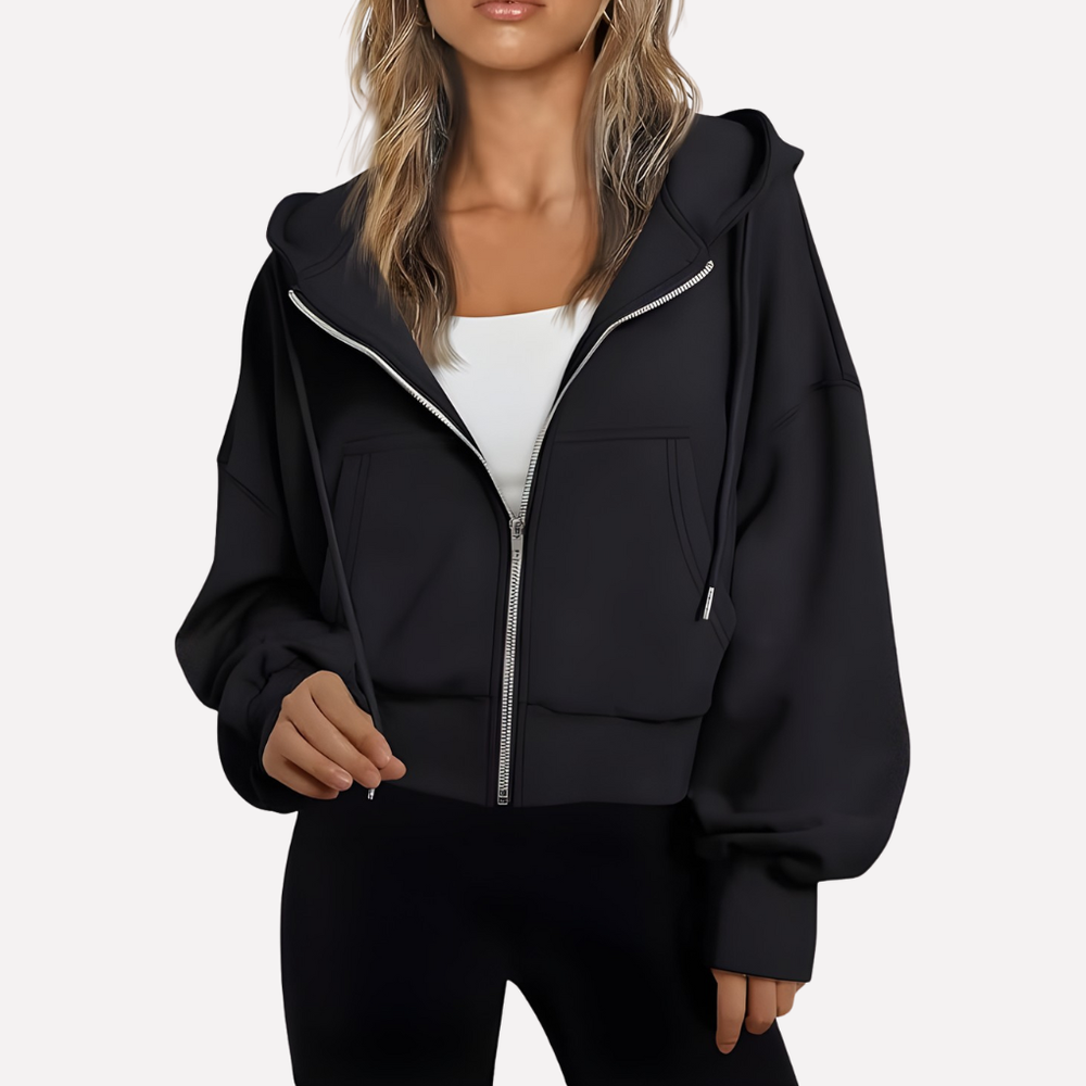 Women's Lightweight Cropped Hoodie for Fall in Black