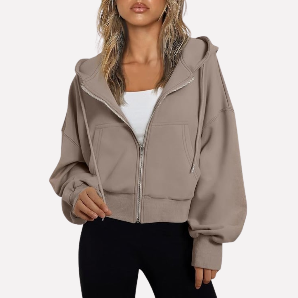 Women's Lightweight Cropped Hoodie for Fall in Brown