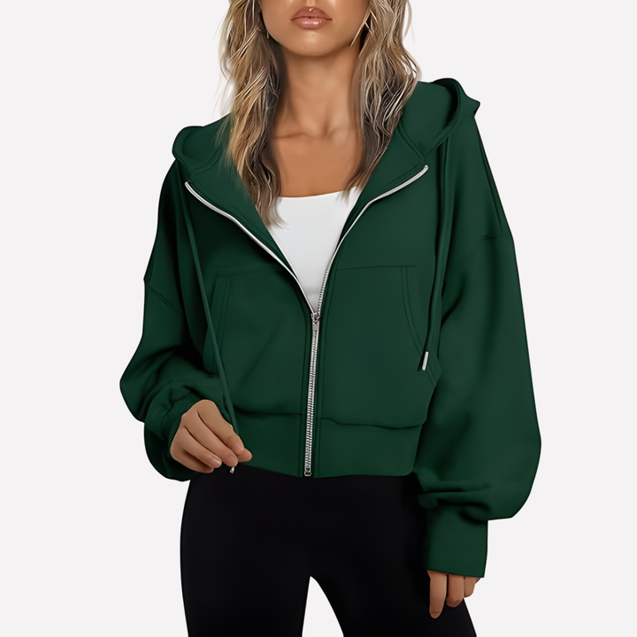 Women's Lightweight Cropped Hoodie for Fall in Dark Green